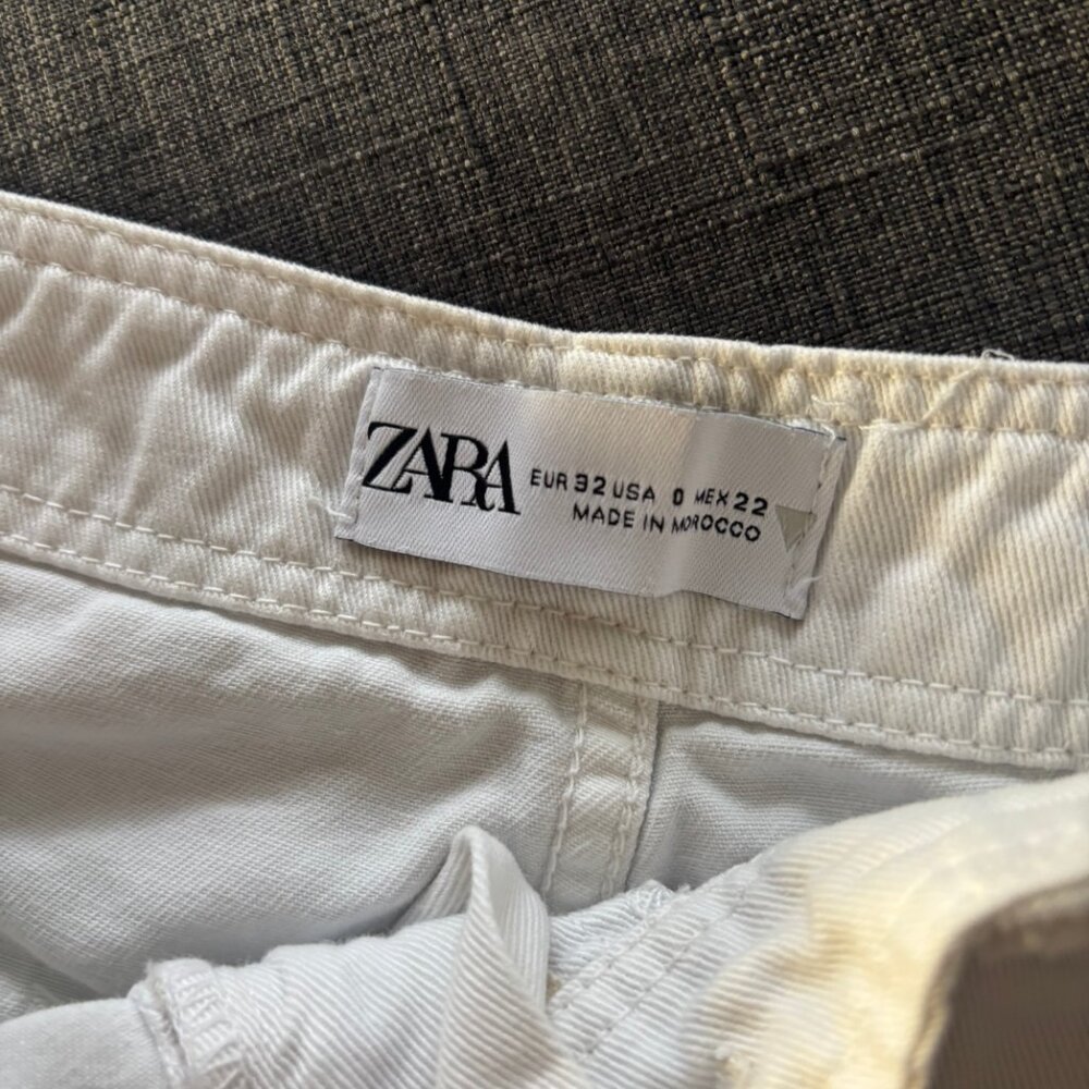 Zara CRISP! White Cotton High Waist Cargo Pants 0 - Picture 7 of 7